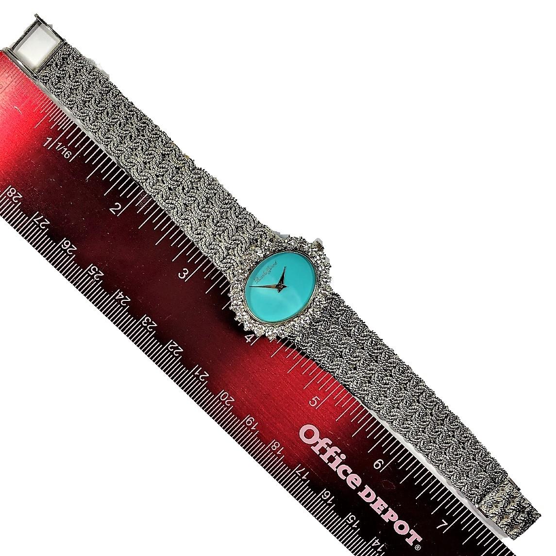 White Gold Ladies Bueche Girod Watch with Turquoise Dial and Large Diamond Bezel 2