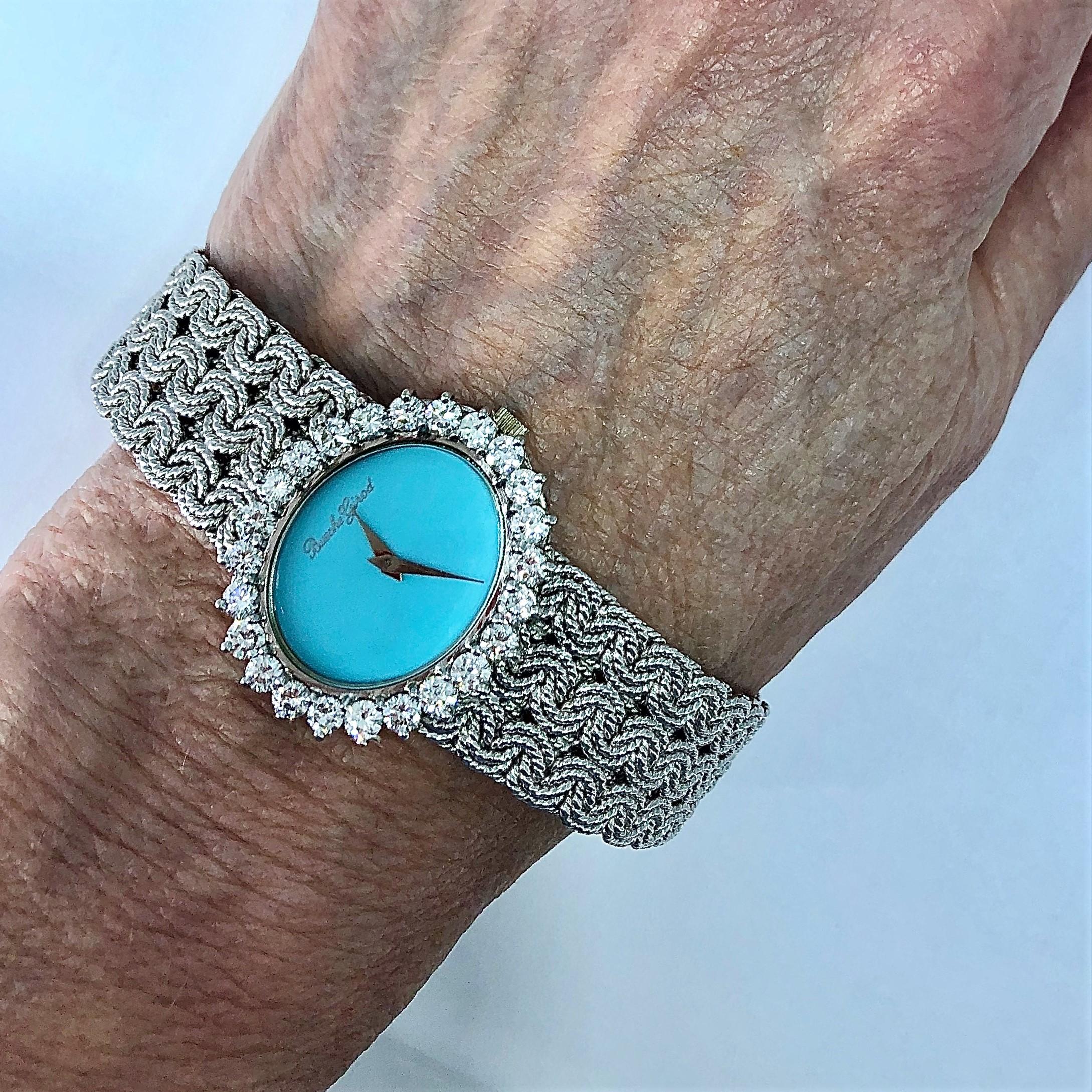 White Gold Ladies Bueche Girod Watch with Turquoise Dial and Large Diamond Bezel 3
