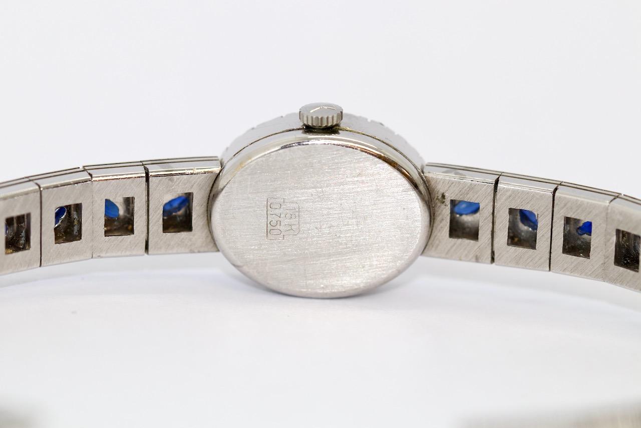 White Gold Ladies Wrist Watch by Favre-Leuba, with Diamonds and Blue Sapphires For Sale 5