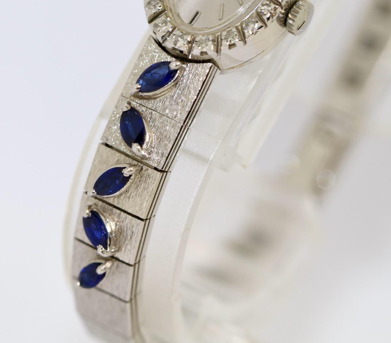 White Gold Ladies Wrist Watch by Favre-Leuba, with Diamonds and Blue Sapphires In Good Condition For Sale In Berlin, DE