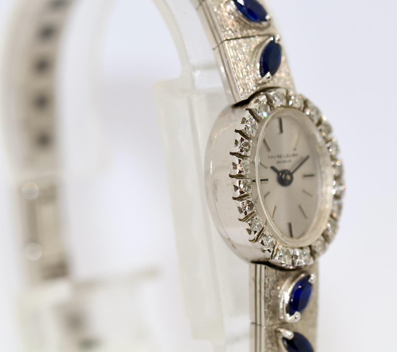 Damenarmbanduhr aus Weißgold von Favre-Leuba, mit Diamanten und blauen Saphiren im Angebot 2
