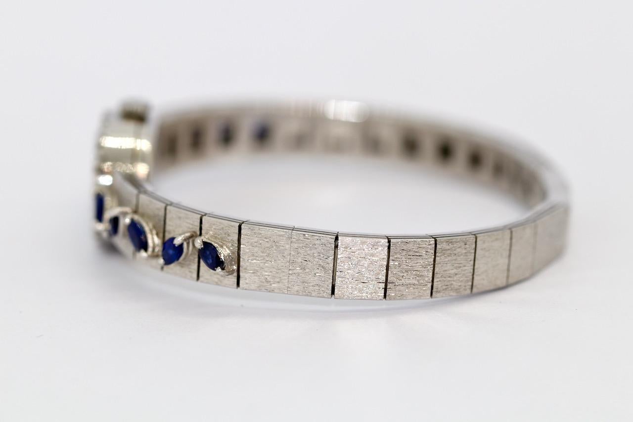 White Gold Ladies Wrist Watch by Favre-Leuba, with Diamonds and Blue Sapphires For Sale 3