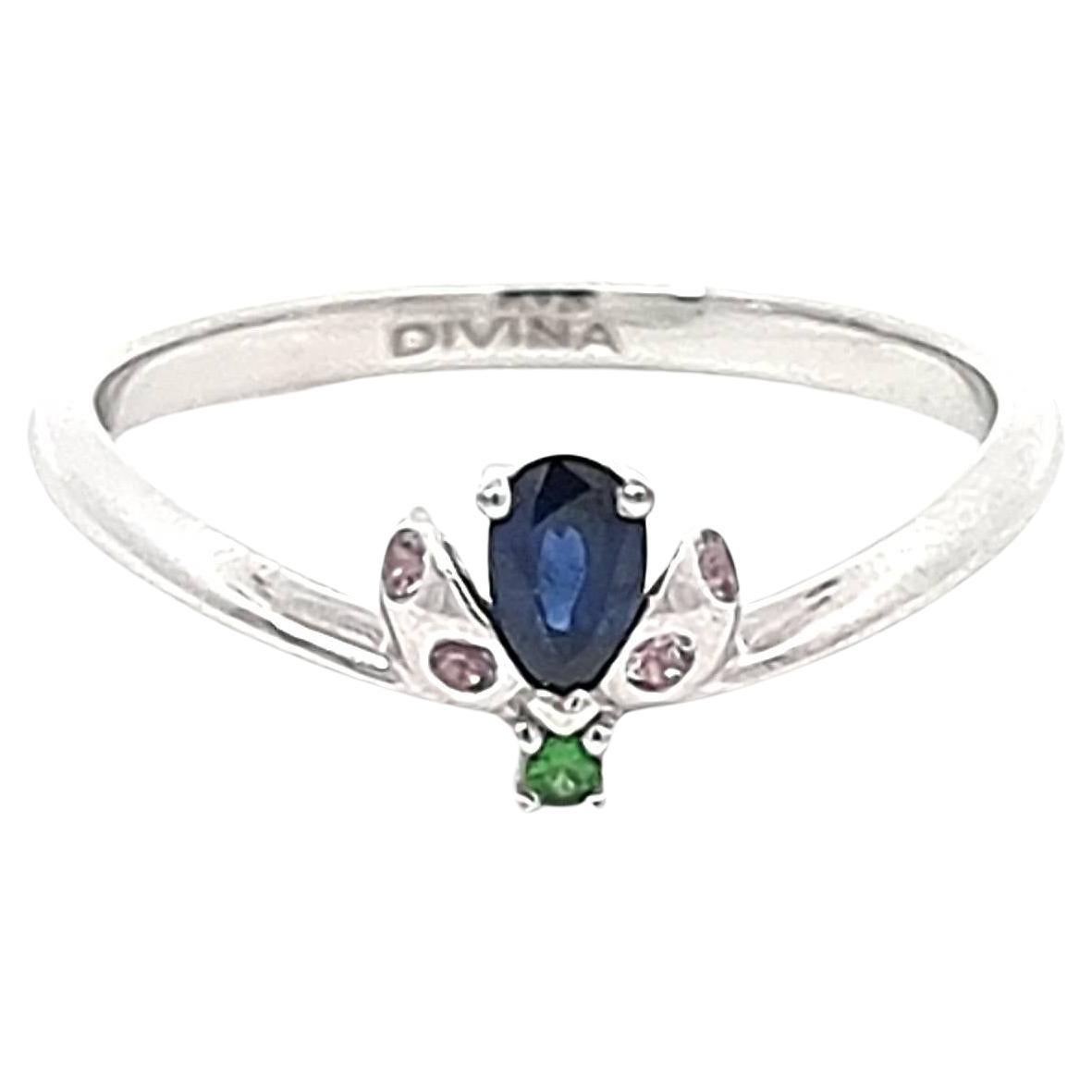 White Gold Lady Bug Ring with Sapphires and Tsavorite For Sale