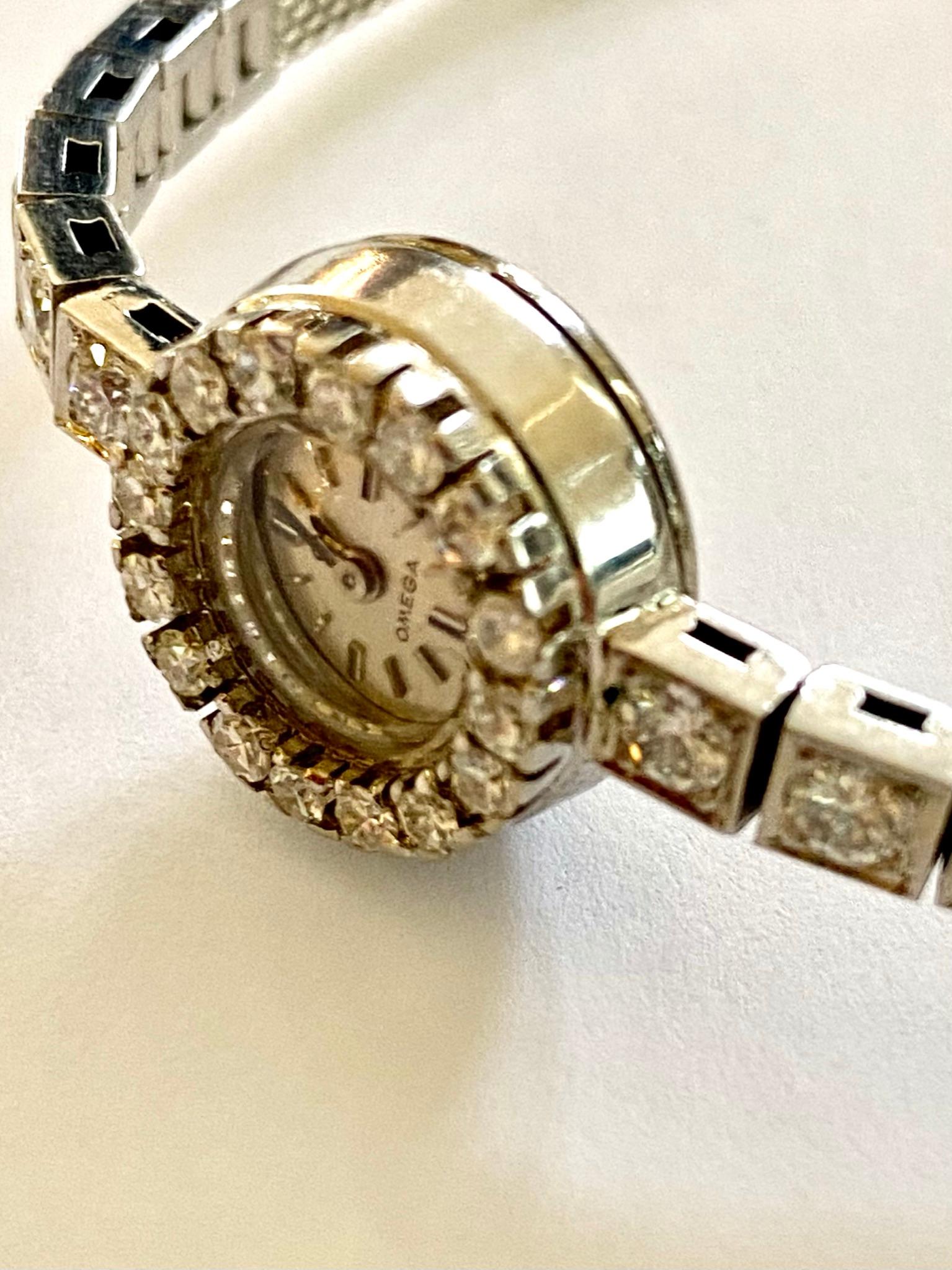 Modern White Gold Lady's Watch, Omega 1964 Set with Diamonds