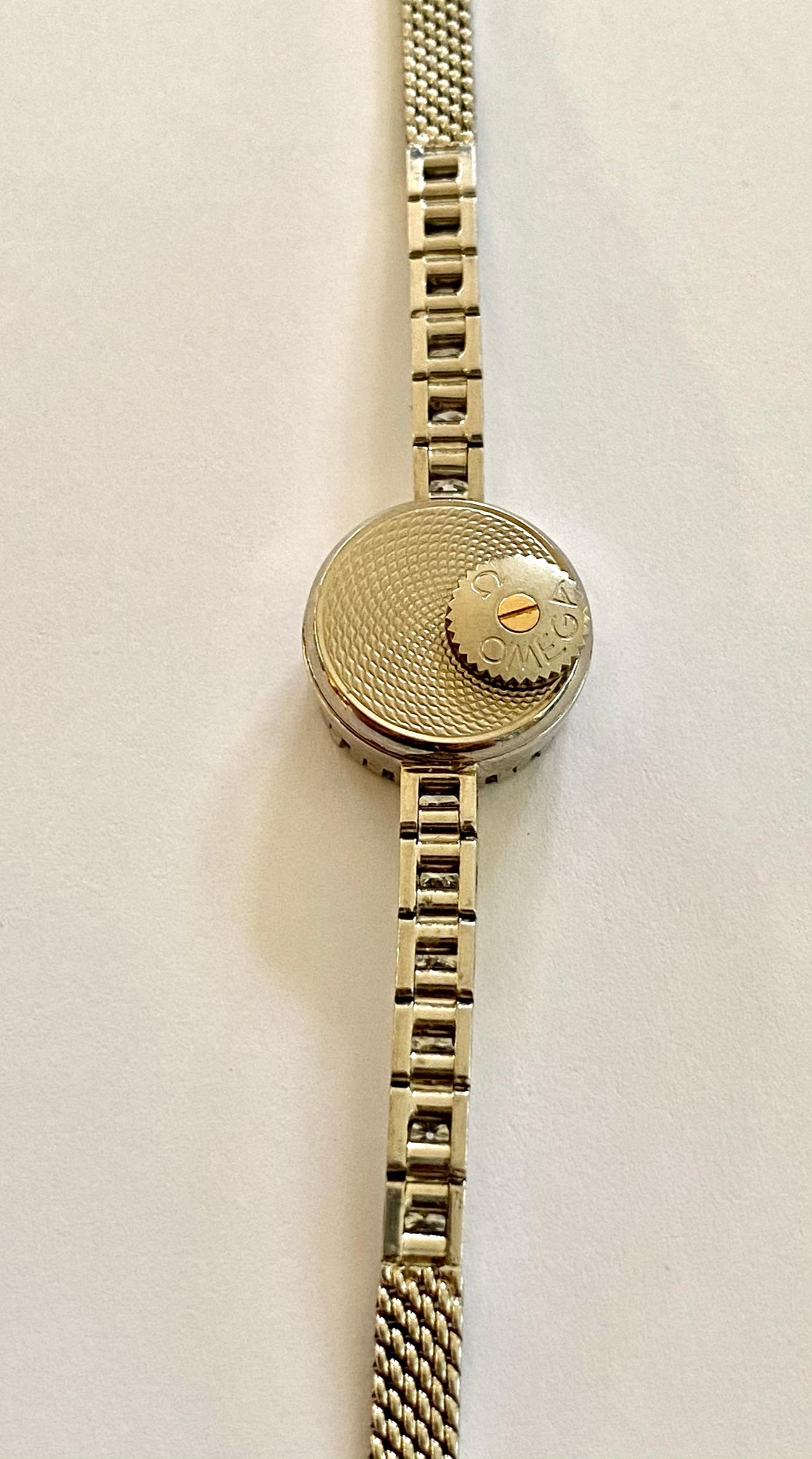White Gold Lady's Watch, Omega 1964 Set with Diamonds In Good Condition In Heerlen, NL