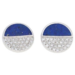 White Gold Lapis Lazuli 
Diamond Earrings, 14k Single Cut .12 Carat Round Studs