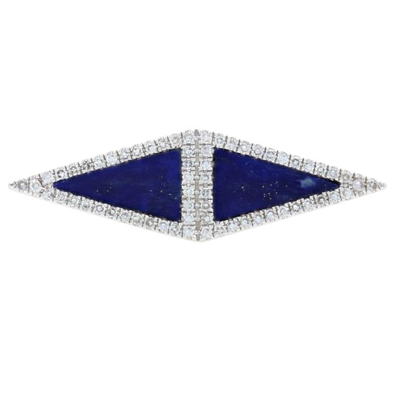 White Gold Lapis Lazuli & Diamond Geometric Two-Stone Halo Ring 14k Single.14ctw For Sale