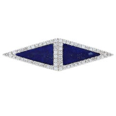 White Gold Lapis Lazuli & Diamond Geometric Two-Stone Halo Ring 14k Single.14ctw