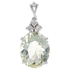 Pendentif or blanc quartz citron et diamant - 14k ovale 12.64ctw