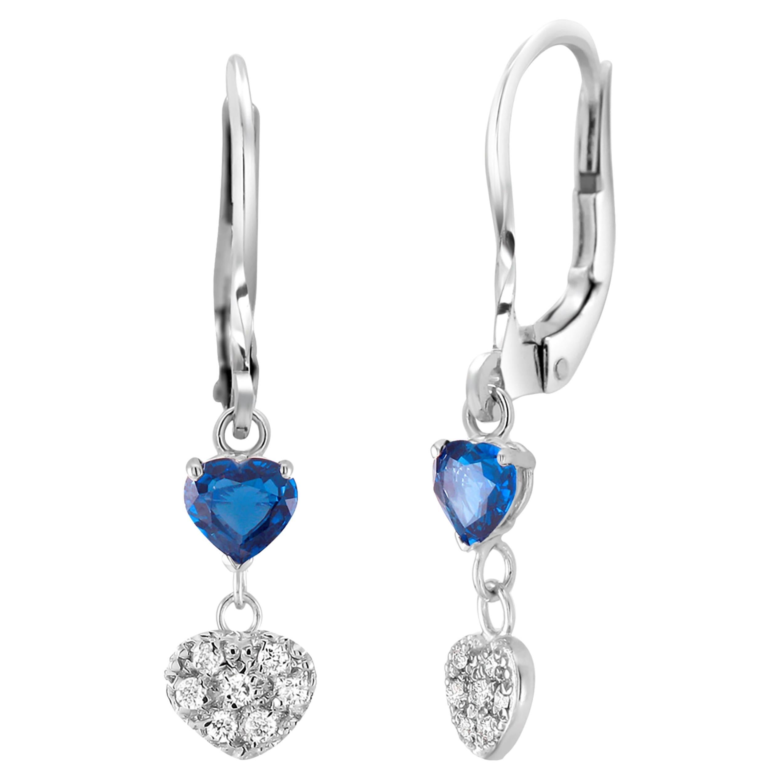 White Gold Earrings with Heart Shaped Pave Diamond Charm Heart Shaped ...
