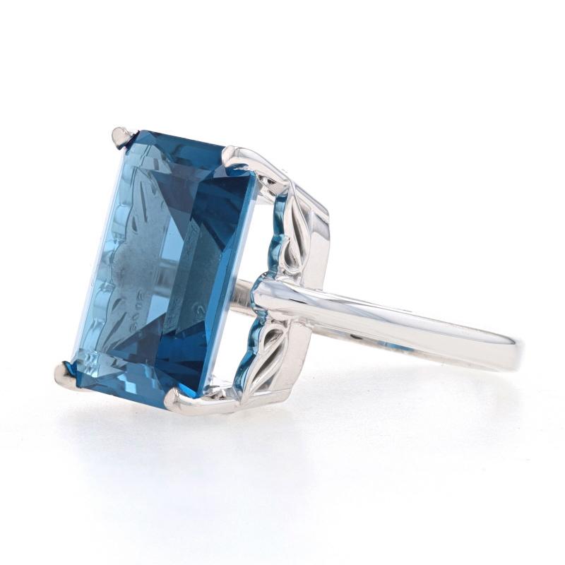 White Gold London Blue Topaz Cocktail Solitaire Ring - 14k Emerald Cut 12.20ct In Good Condition For Sale In Greensboro, NC