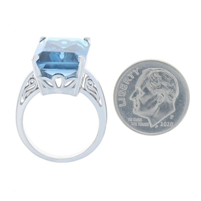 White Gold London Blue Topaz Cocktail Solitaire Ring - 14k Emerald Cut 12.20ct For Sale 1