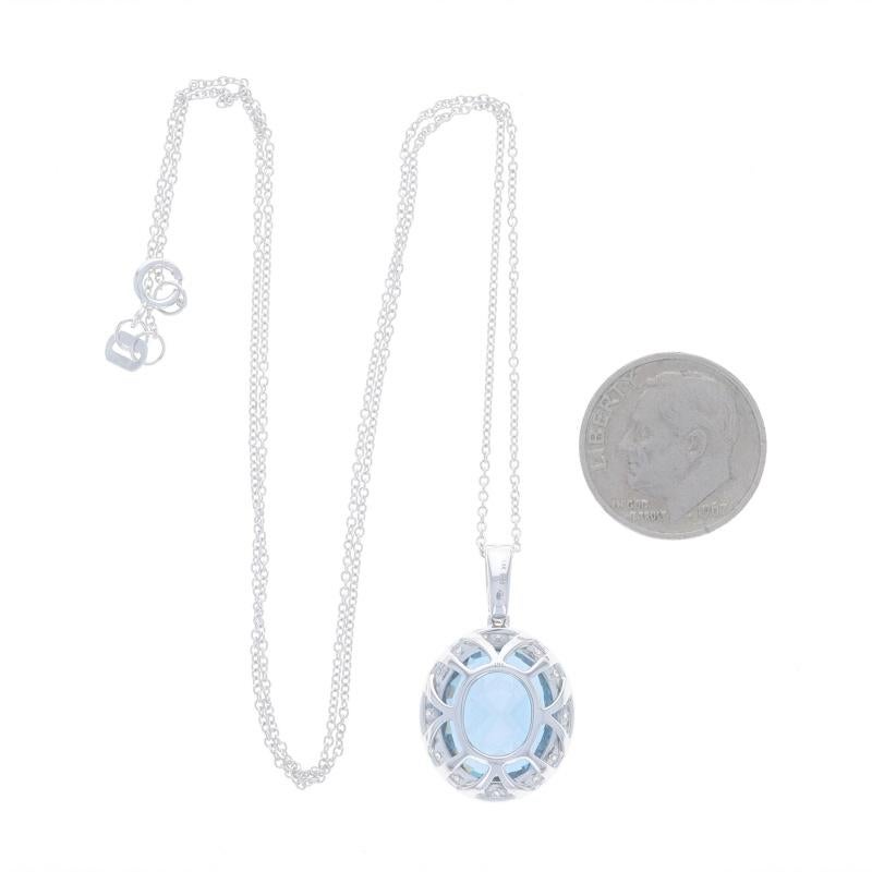 White Gold London Blue Topaz Diamond Halo Pendant Necklace 18