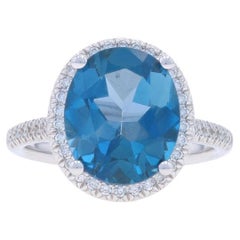 Weißgold London Blauer Topas & Diamant Halo-Ring aus Weißgold - 14k Oval 5,70ctw