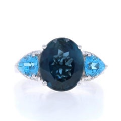 White Gold London Blue Topaz Swiss Blue Topaz Diamond Ring - 14k Oval 7.22ctw