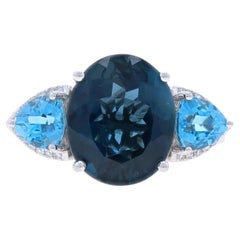 White Gold London Blue Topaz Swiss Blue Topaz Diamond Ring - 14k Oval 7.22ctw