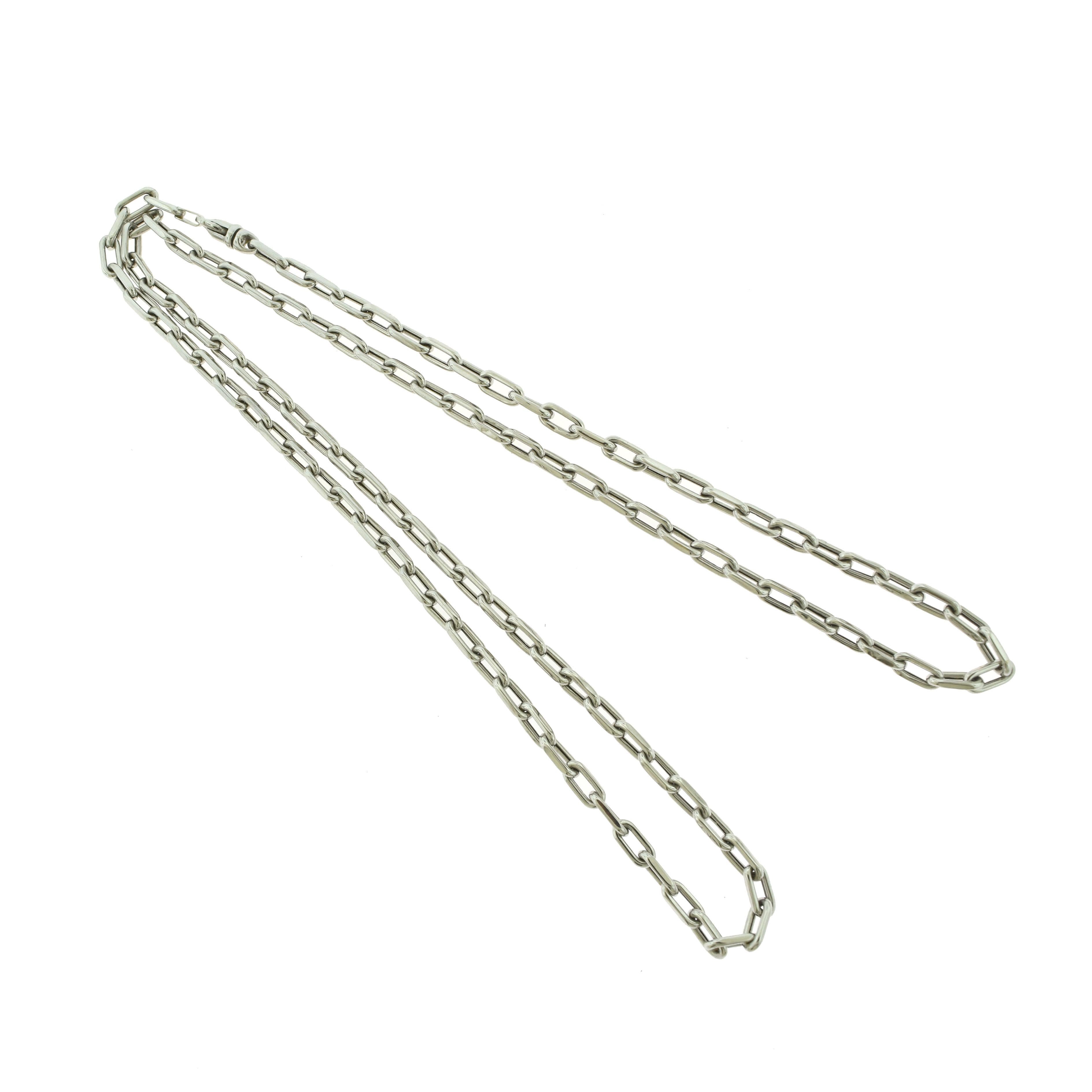 Women's or Men's White Gold Long Chain Link Necklace