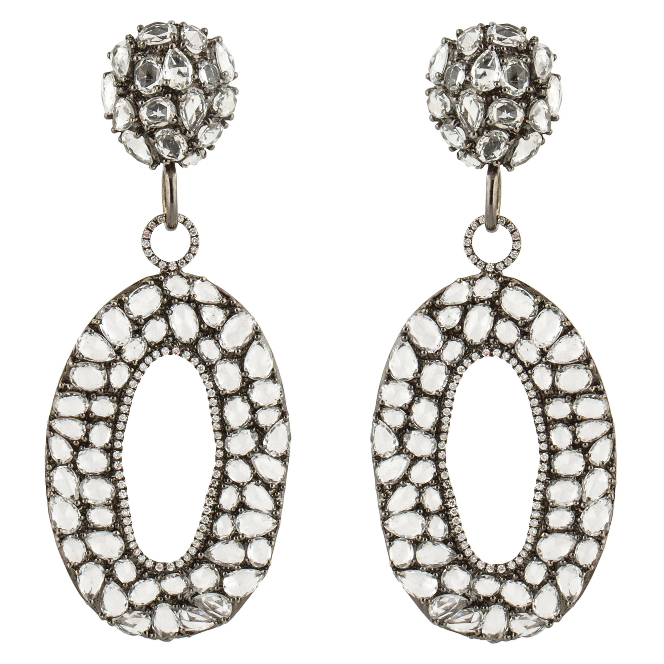 18K Blackened Gold Statement Earrings with White Topaz and Diamonds