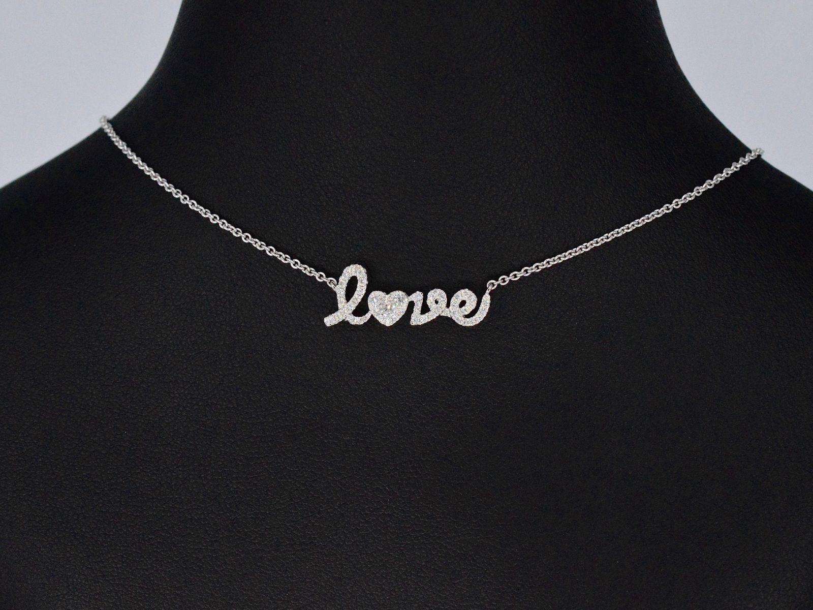 Contemporary White Gold 'Love' Necklace with Diamonds