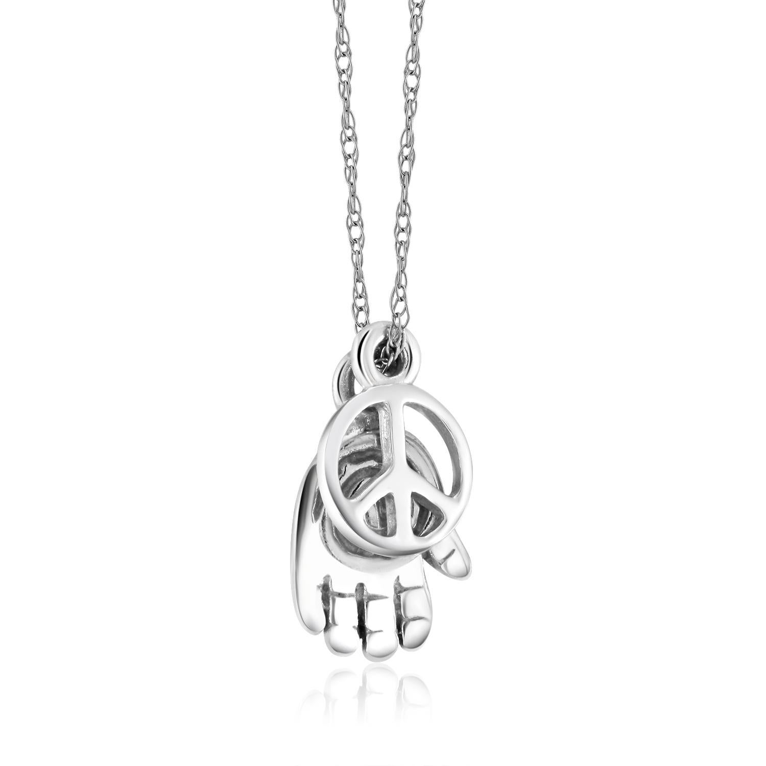 Women's or Men's White Gold Luck and Peace Two Symbol Charms Diamond Pendant Necklace