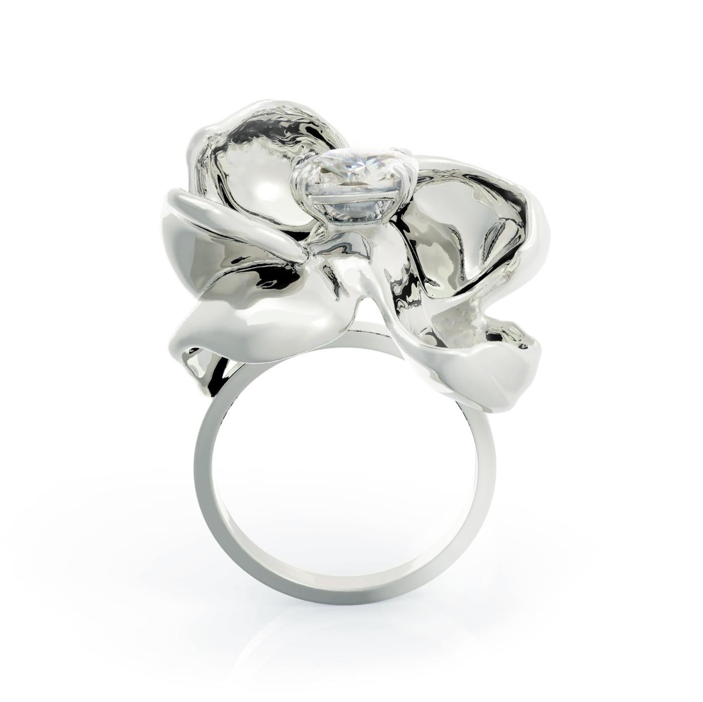 White Gold Magnolia Engagement Ring with Cushion Diamond For Sale 2
