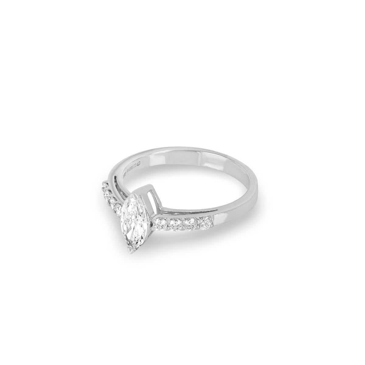 Women's White Gold Marquise Cut Diamond Ring 0.53ct I/VS1 For Sale