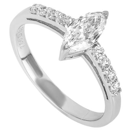 White Gold Marquise Cut Diamond Ring 0.53ct I/VS1 For Sale