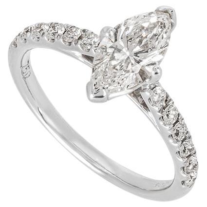 Bague en or blanc avec diamant taille marquise de 1,01 carat certifié G/SI2 EGL