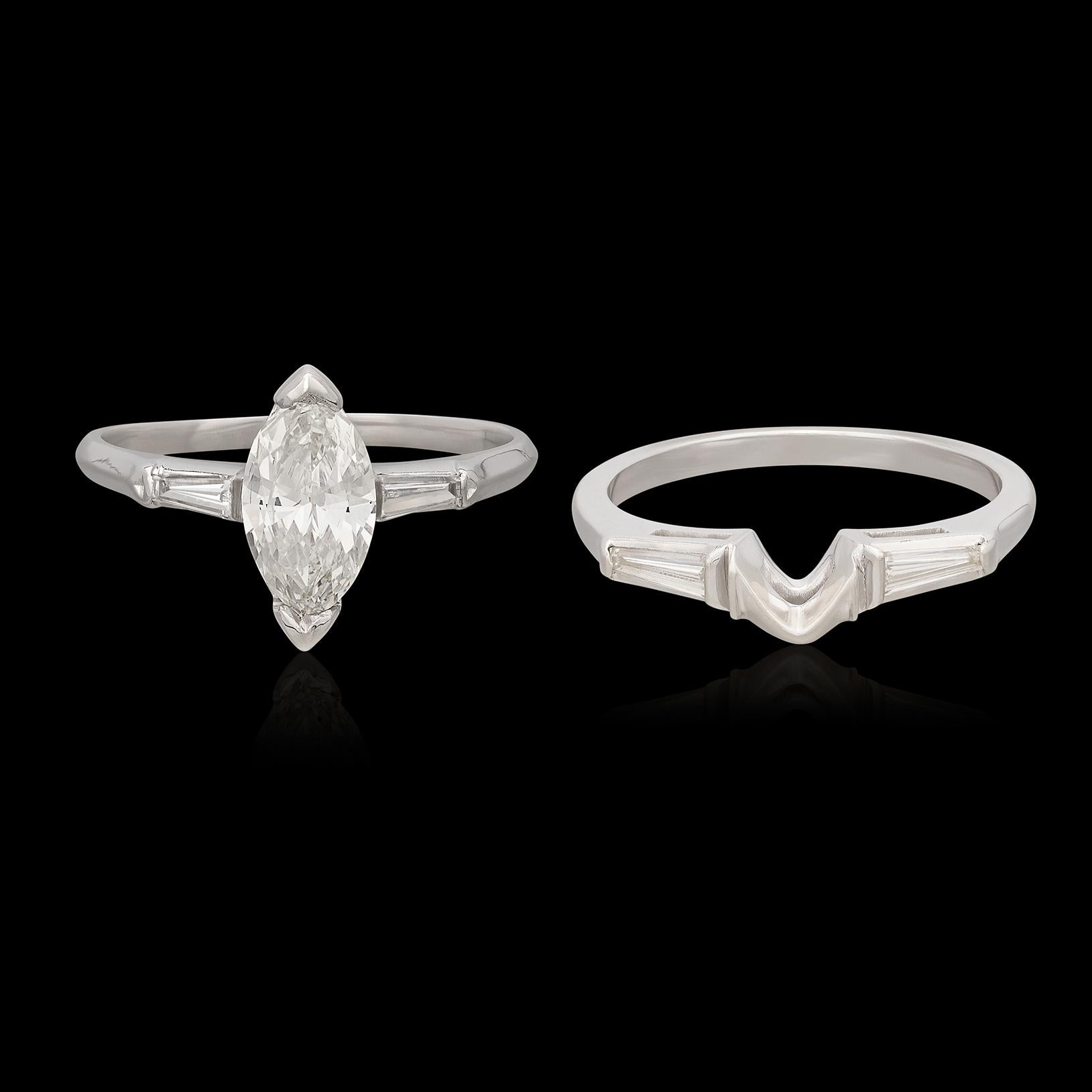 White Gold Marquise Diamond Wedding Set In Excellent Condition For Sale In San Francisco, CA