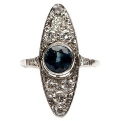 Anello marquise in oro bianco, bellissimo Art Deco con zaffiro e diamanti