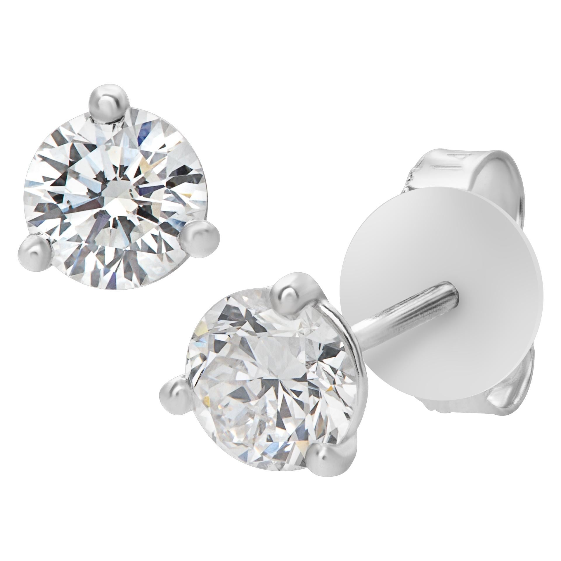 GIA certified round brilliant cut diamond stud earrings set in 18k white gold 