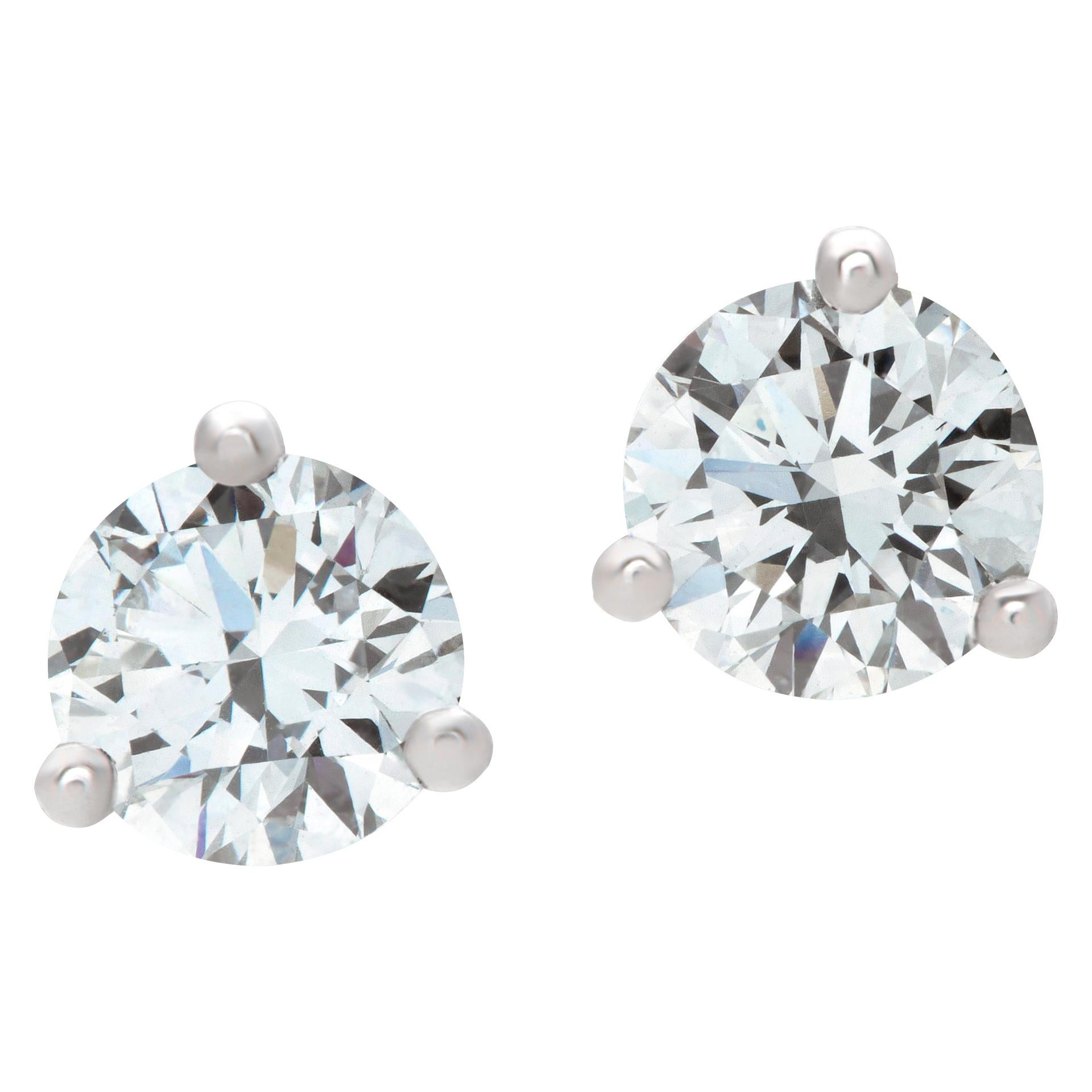 White gold "Martini" mounting GIA certified round cut diamond stud earrings For Sale