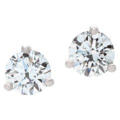 Vintage White gold "Martini" mounting GIA certified round cut diamond stud earrings