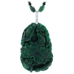 Collier de poisson en or blanc Maw Sit Sit:: Onyx et Diamant 18k .20 Carat Inox