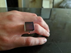 White Gold Men Ink Ring with Smoky Quartz by the Artist
