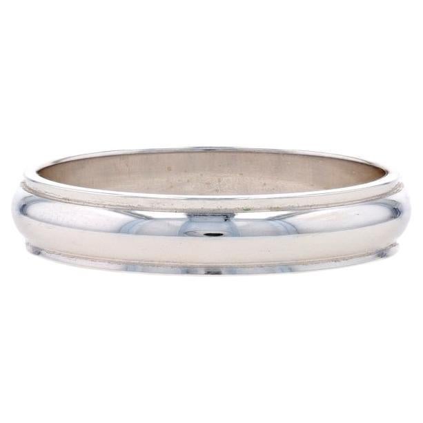 White Gold Men's Wedding Band - 14k Ribbed Stripe Ring Size 9 For Sale