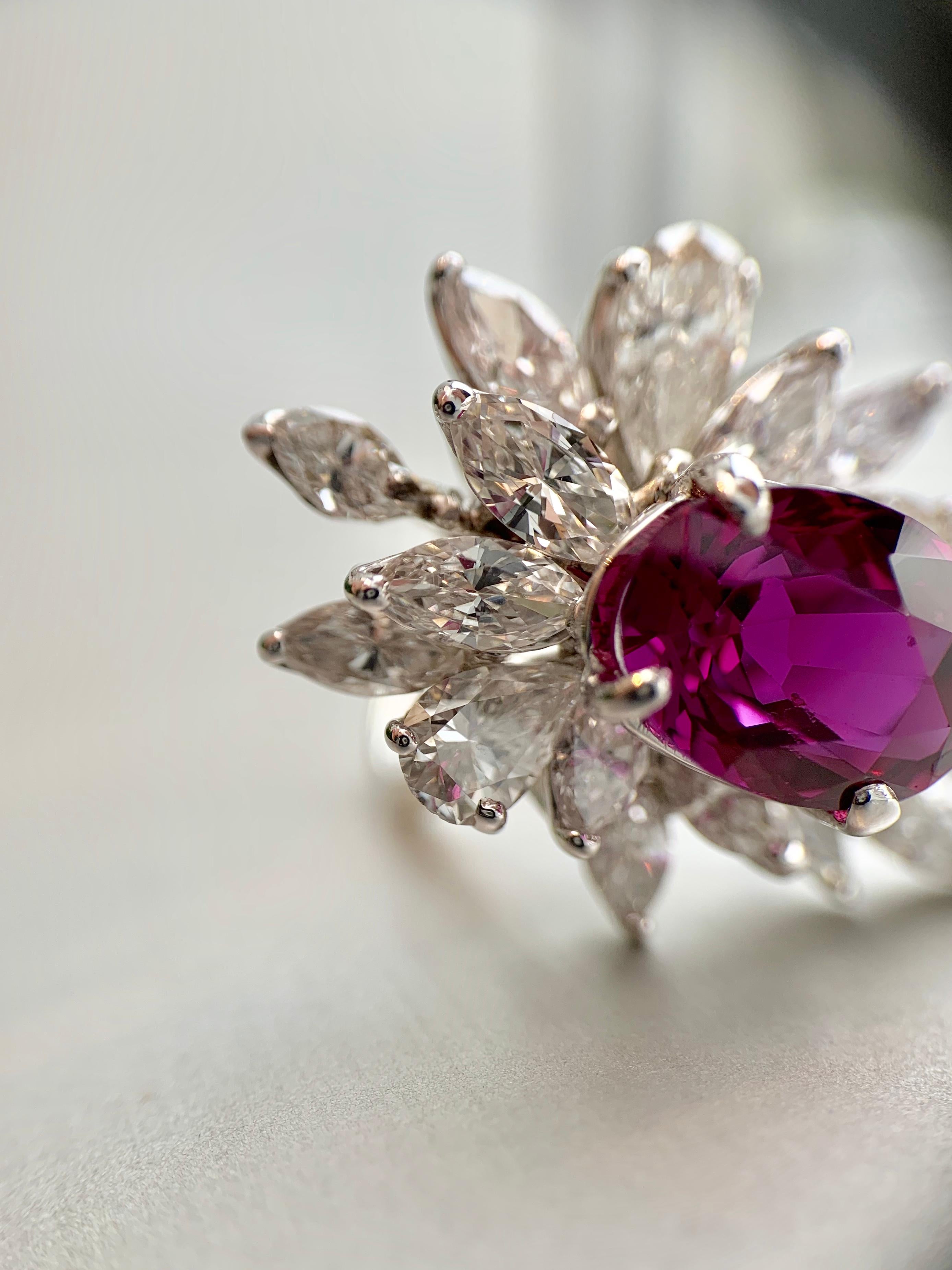 White Gold Merlot Ruby and Fancy Cut Diamond Cocktail Ring For Sale 5