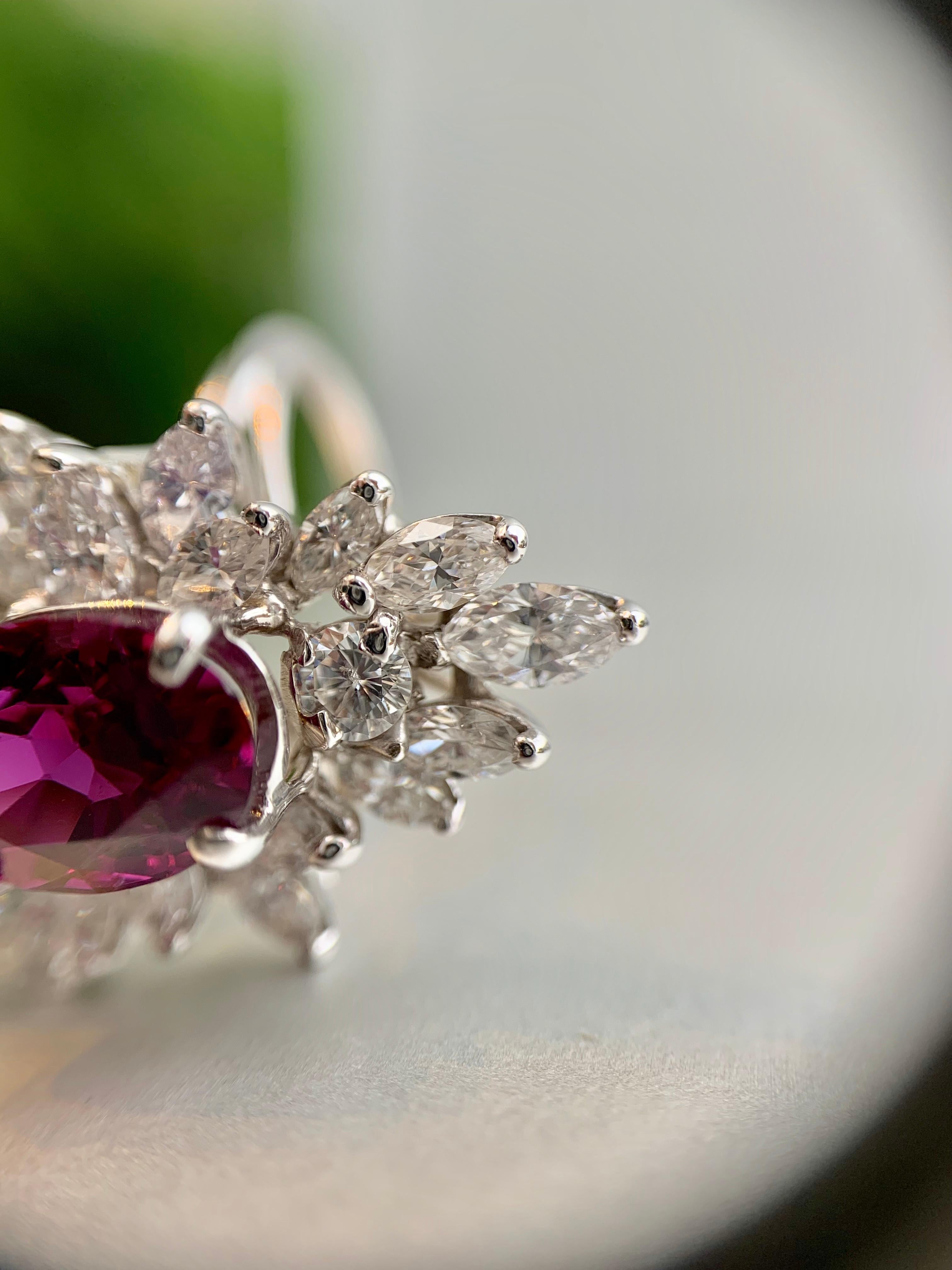 White Gold Merlot Ruby and Fancy Cut Diamond Cocktail Ring For Sale 7