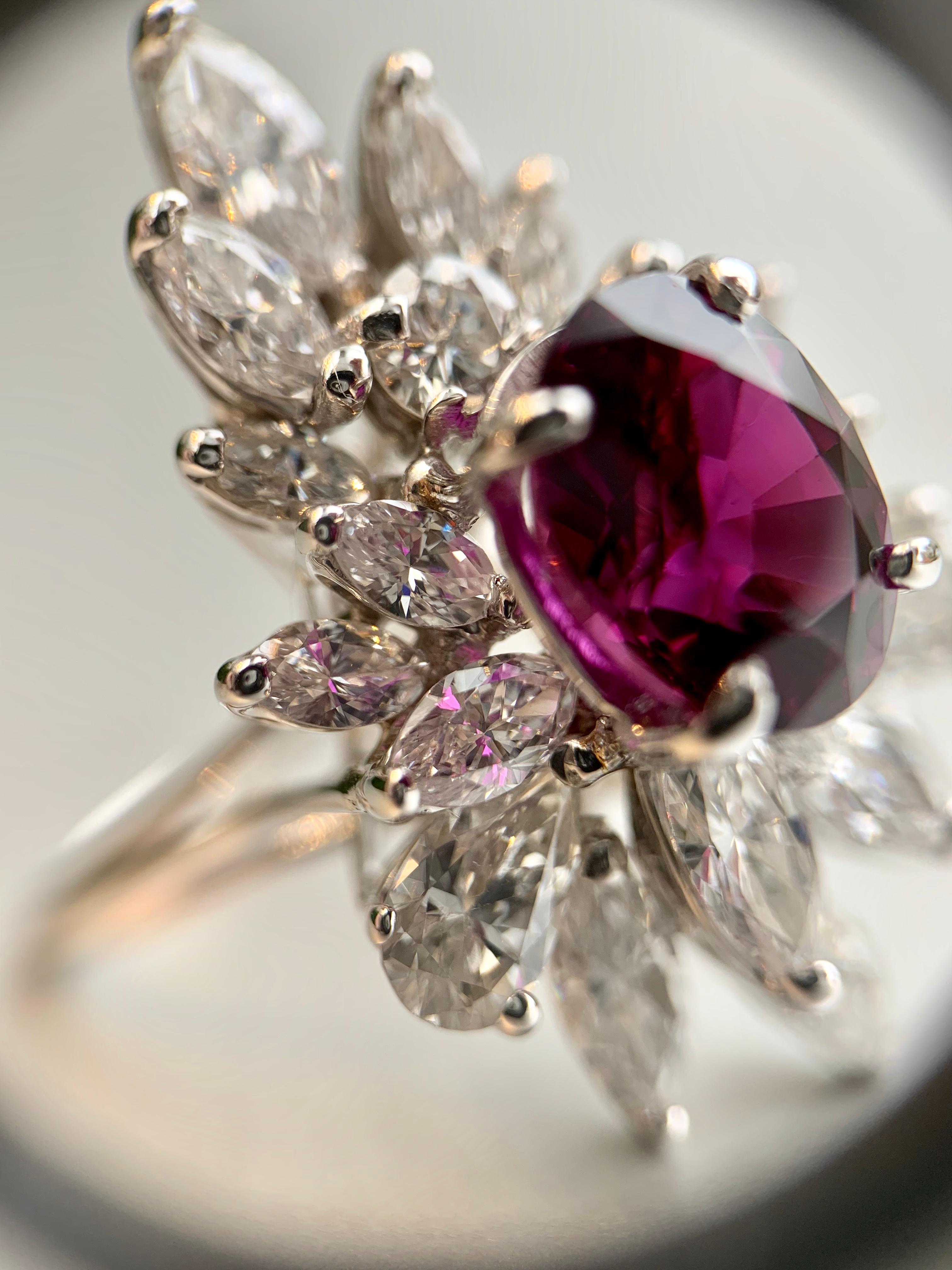 White Gold Merlot Ruby and Fancy Cut Diamond Cocktail Ring For Sale 8