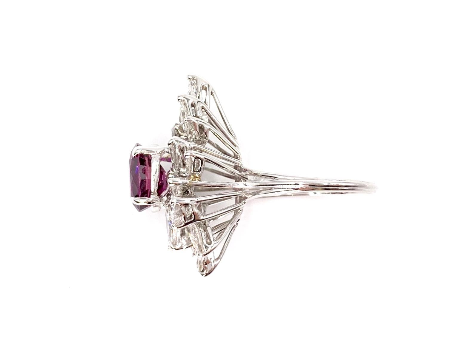 White Gold Merlot Ruby and Fancy Cut Diamond Cocktail Ring In Good Condition For Sale In Pikesville, MD