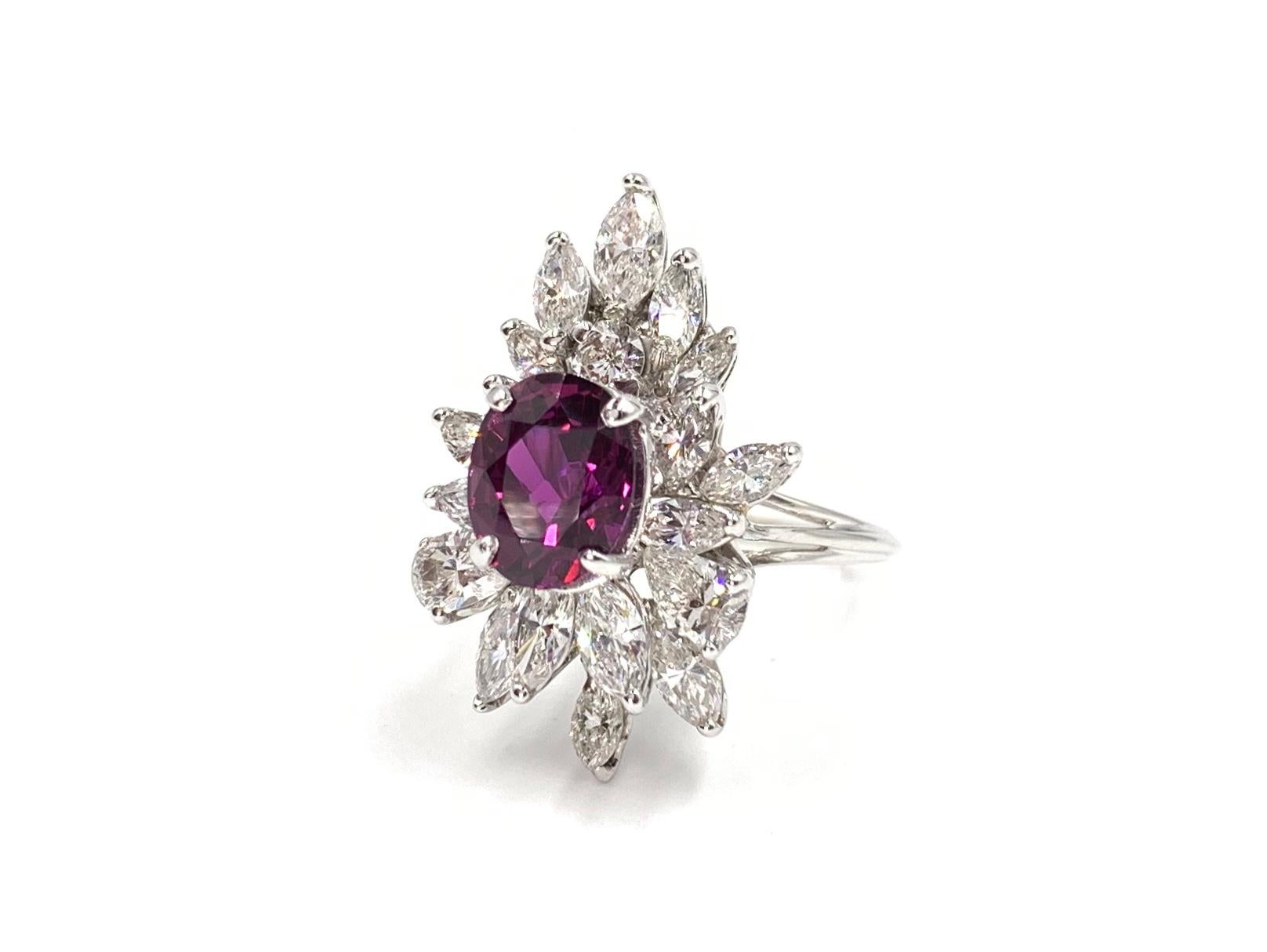 Women's or Men's White Gold Merlot Ruby and Fancy Cut Diamond Cocktail Ring For Sale
