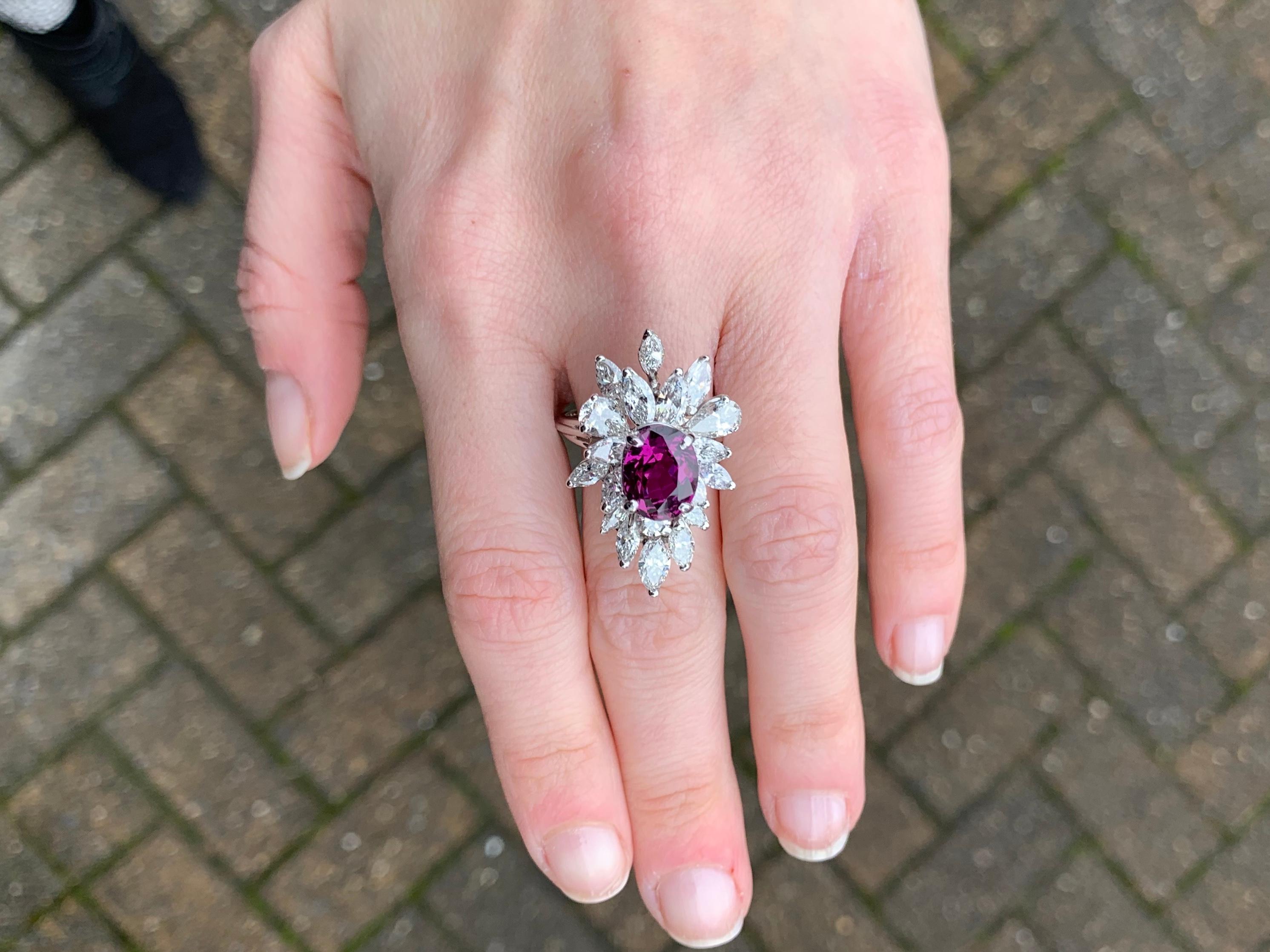 White Gold Merlot Ruby and Fancy Cut Diamond Cocktail Ring For Sale 1