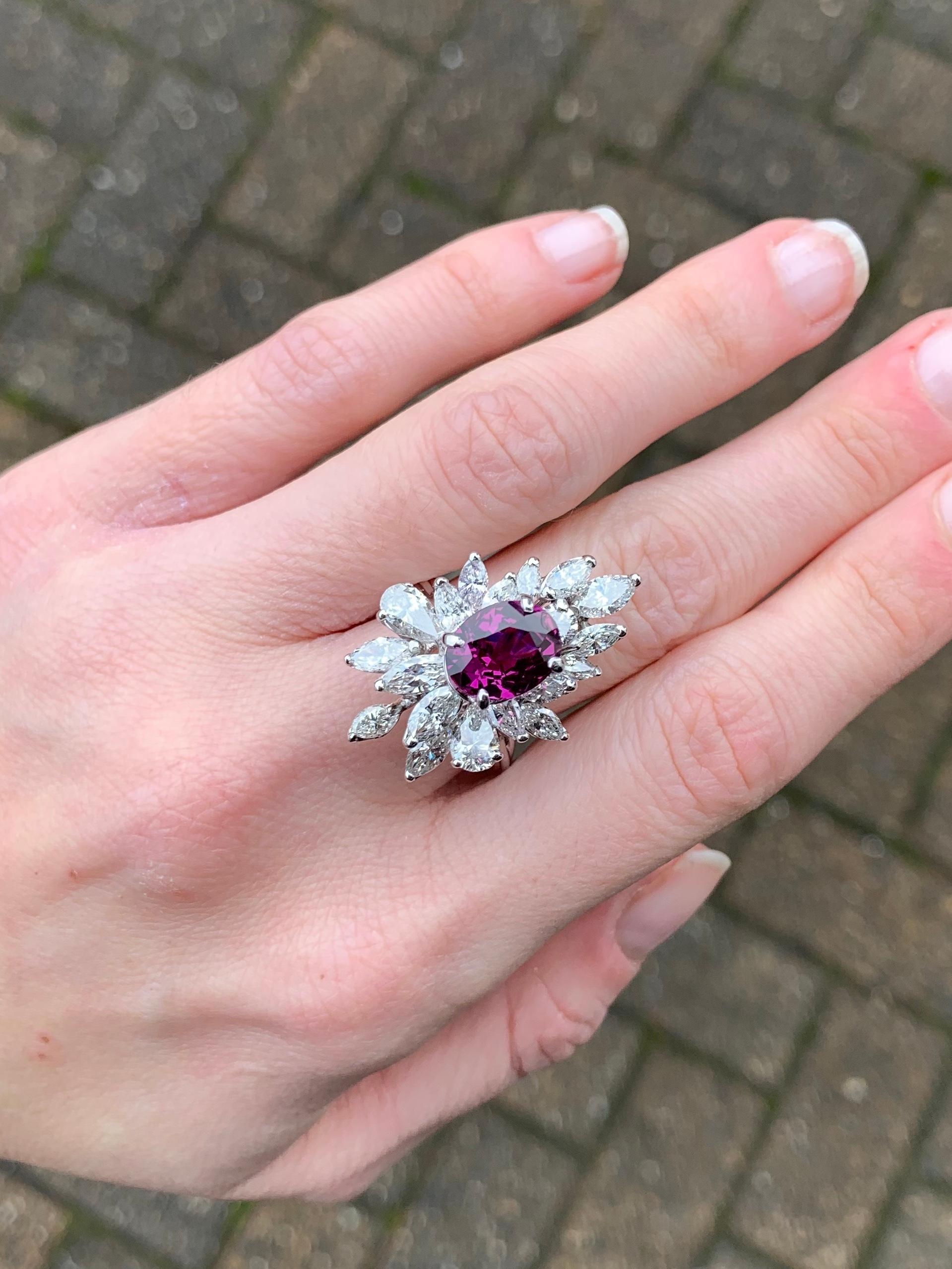 White Gold Merlot Ruby and Fancy Cut Diamond Cocktail Ring For Sale 2