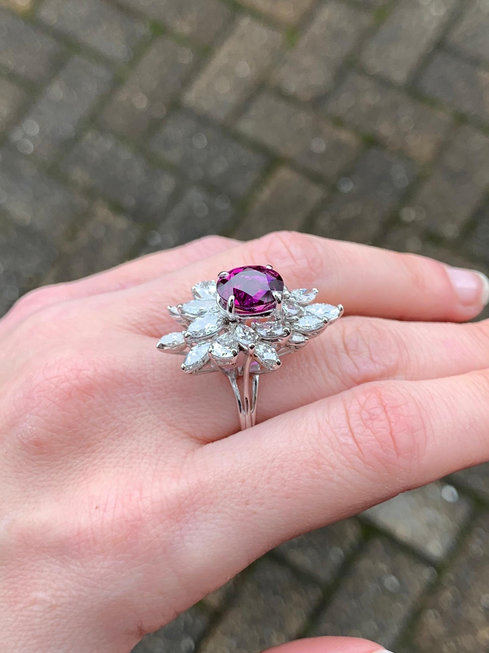 White Gold Merlot Ruby and Fancy Cut Diamond Cocktail Ring For Sale 3
