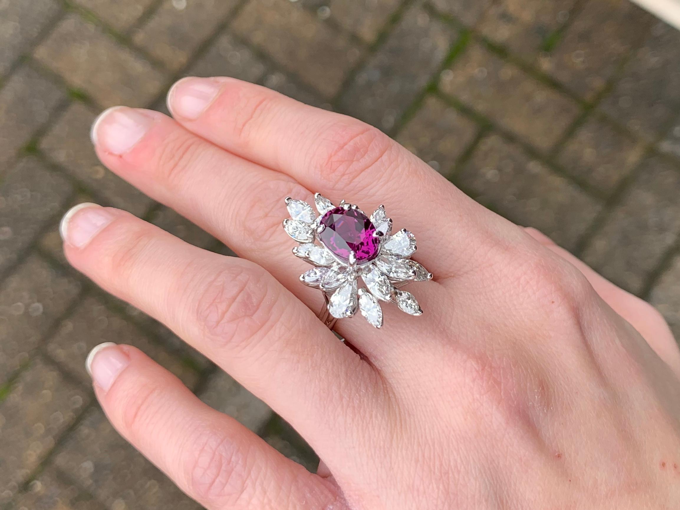 White Gold Merlot Ruby and Fancy Cut Diamond Cocktail Ring For Sale 4
