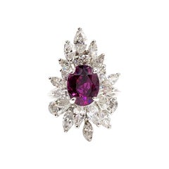 White Gold Merlot Ruby and Fancy Cut Diamond Cocktail Ring
