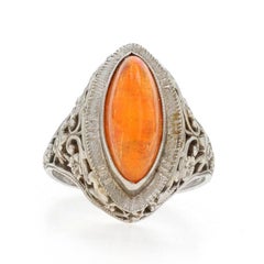 Weißgold Mexikanische Feuer Opal Cocktail Solitär Ring - 14k Cab 2.63ct Sz 3 1/2