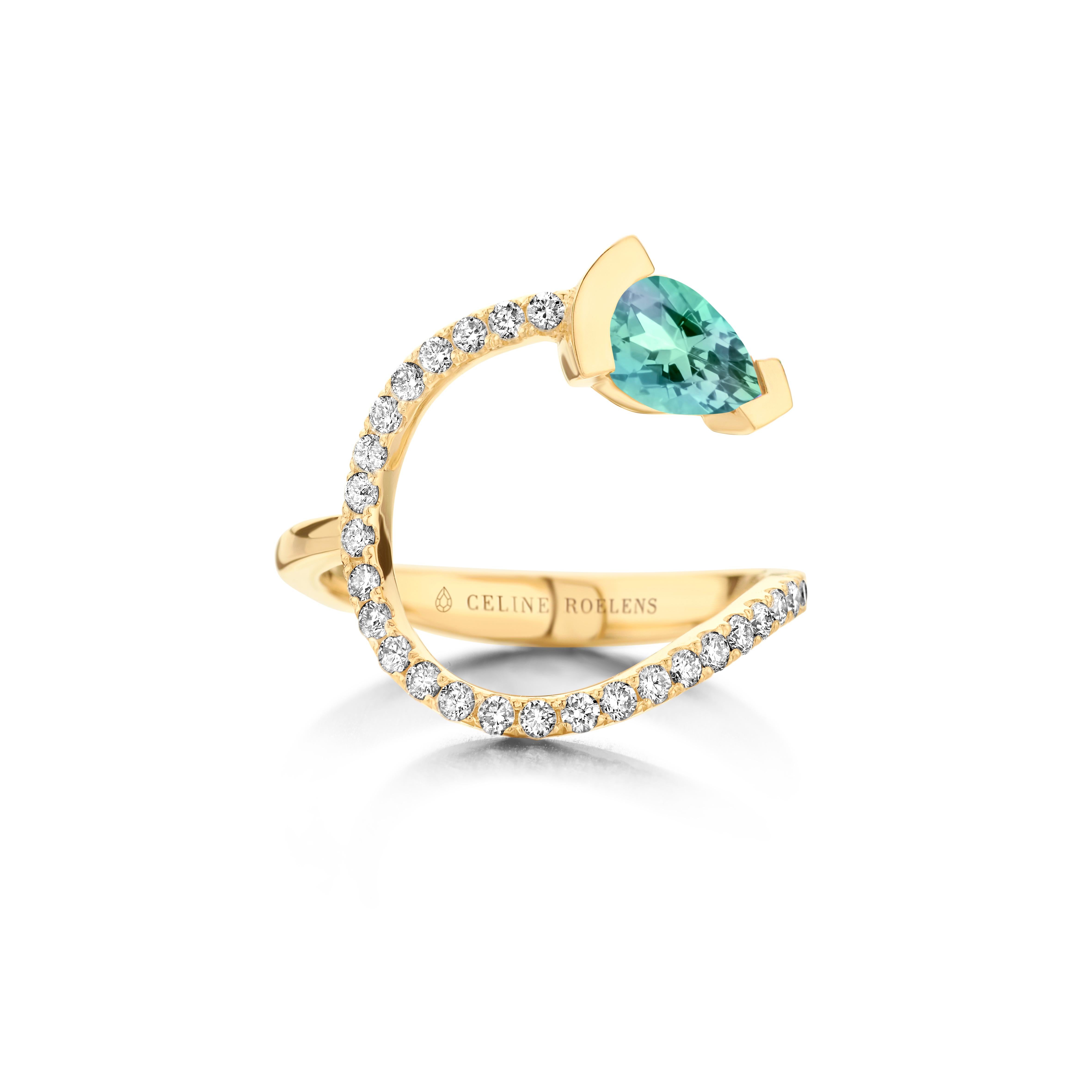 Contemporary White Gold Mint Tourmaline Diamond Cocktail Ring  For Sale