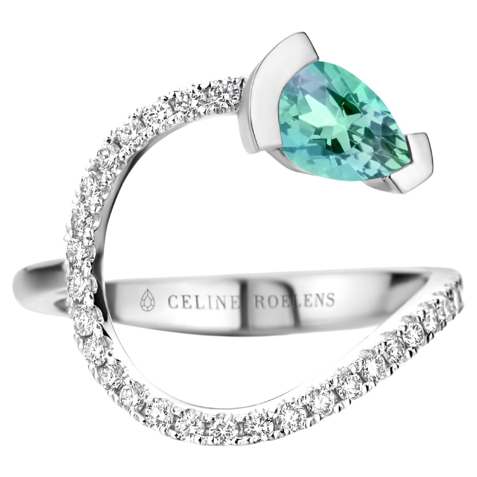White Gold Mint Tourmaline Diamond Cocktail Ring  For Sale