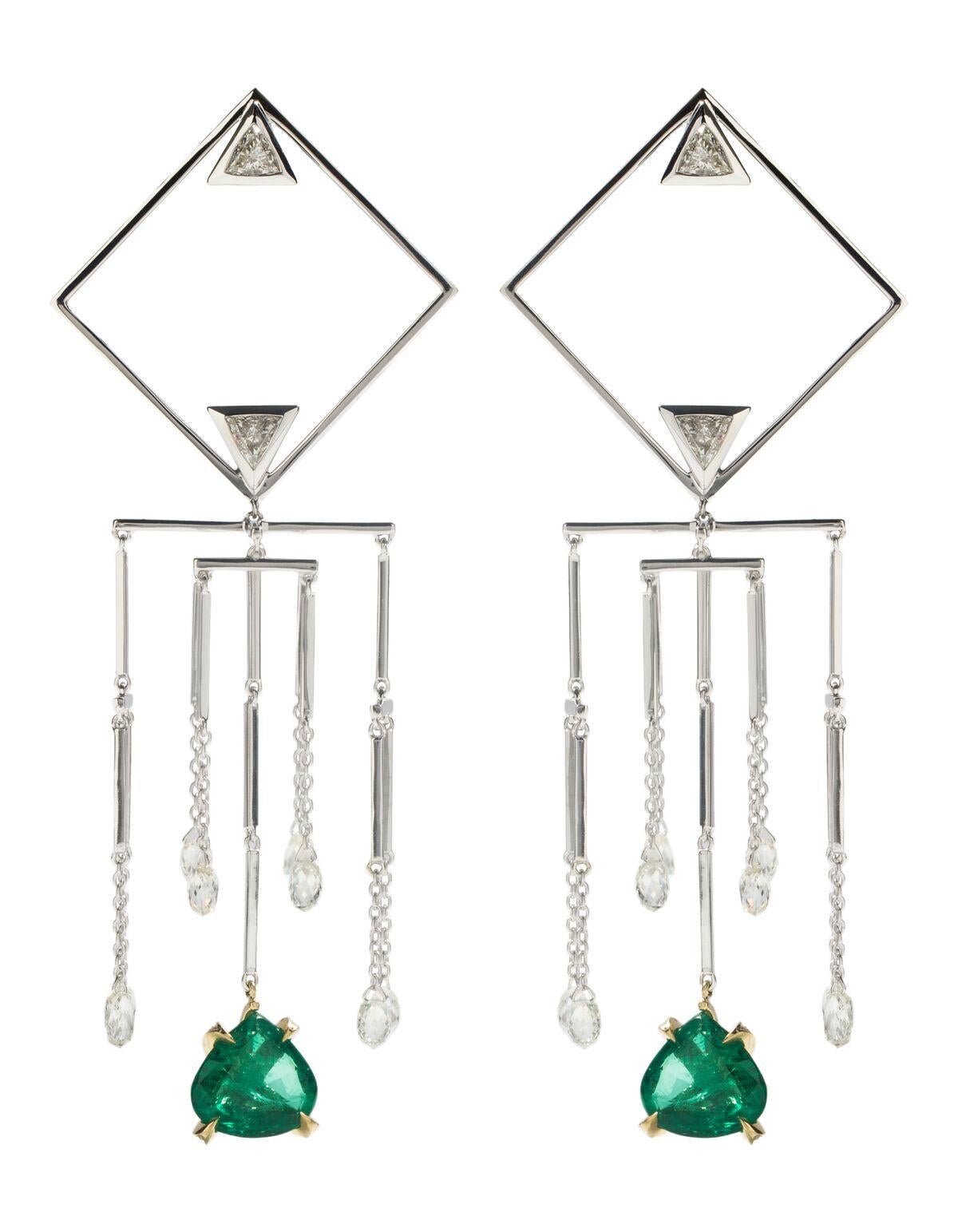 Contemporary White Gold Mobile Emerald Earrings For Sale